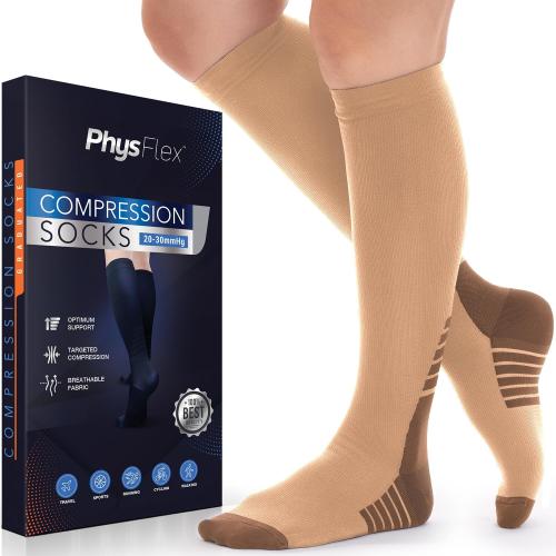 S/M Beige Compression Socks for Women & Men (20-30 mmHg) Support for Travel, Nurses, Pregnancy, Shin Splints, Sports and Everyday Wear