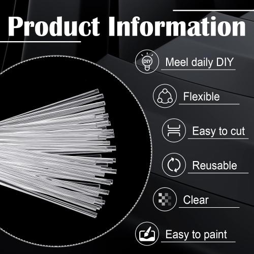 Vicenpal 120 Pcs 12 Inch Clear Acrylic Rods 3mm Diameter Round Acrylic Dowel Rods for DIY Crafts Party Decorations Gardening