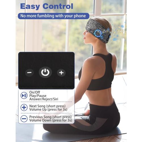 Adjustable Sleeping Headphones, 2-Pack Headband Headphones with Fastener, Bluetooth Headband with Thin Speakers Mic for Men Women, Yoga, Running, Workout, Travel - Black&Gray