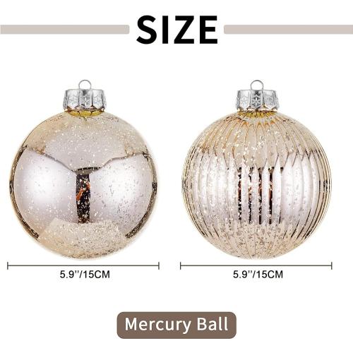 Large Christmas Ball Ornaments, Oversized Shatterproof Plastic Decorative Hanging Mercury Ornaments Ball for Xmas Holiday Party Decorations (Champagne, 6.0)