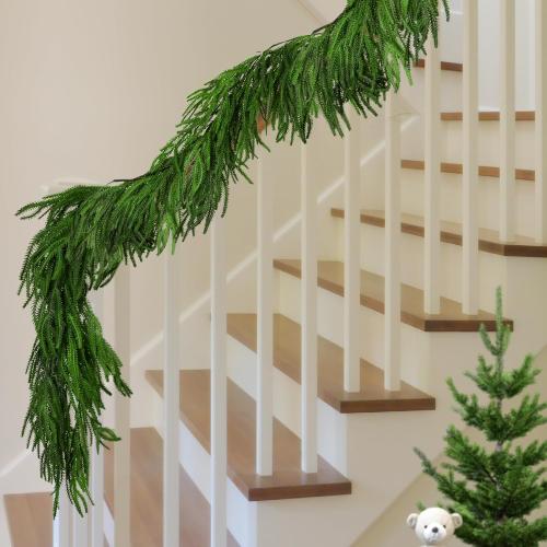 6 Ft Christmas Norfolk Pine Garland, Dense Norfolk Pine Realistic Touch Garland, Artificial Pine Greenery Garlands for Christmas Holiday Mantle Fireplace Table Home Decor