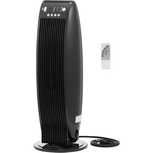 Amazon Basics Oscillating Tower Heater, With Digital Display, Remote Control, Timer, Over-Heat and Tip-Over Protection, Room Temperature Sensor, 2 Heat Settings, 1500W, Black, 8.6D x 8.6W x 23H