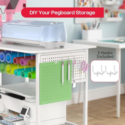 Extra Large Heat Press Table, Heat Press Stand Desk Cart with Vinyl Storage, Multi-Purpose Heavy Duty Metal Workbench for DIY Sublimation, T-Shirts Caps Mug & Tumbler Heat Transfer Projects