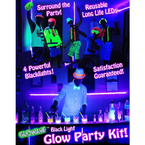 Black Lights for Glow Party! 115W Blacklight LED Strip kit. 4 UV Lights to Surround Your Neon Party. Ultraviolet Lighting for Big Rooms. Easy Set up! Glow in The Dark Party Supplies. Fiesta Luz Negra
