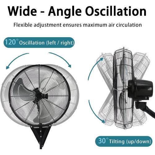 20” Wall Mount Fan 7000 CFM High Velocity Wall Industrial Fan 120° Oscillating Fans 3-Speed for Household, Commercial Use - ETL Listed, Black