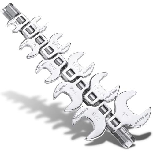 WORKPRO 3/8 Drive Crowfoot Wrench Set, 11-Piece SAE Crowfoot Wrench with Clip-on Organizer, 3/8”-1”, Great for Automotive Repair Work Hard-To-Reach Areas