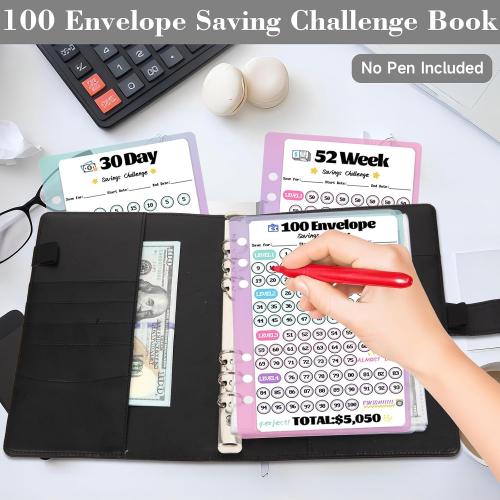 2 Pack 100 Envelopes Money Saving Challenge, Cash Budget Planner A5 Binder