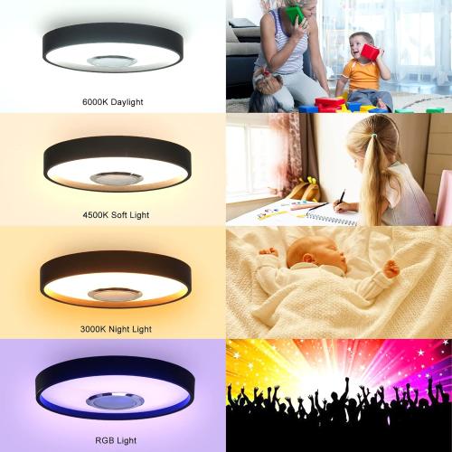 Bathroom Ceiling Light Waterproof Shower Light with Bluetooth Speaker 11Inch 18W Ceiling Fixture Dimmable RGB Color Change with APP and Remote Led Music Ceiling Lamp for Kids Room Bedroom