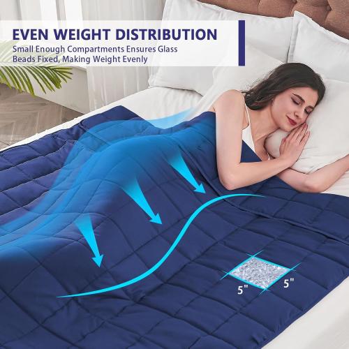 yescool Weighted Blanket for Adults (17 lbs, 60 x 80, Blue) Cooling Heavy Blanket for Sleeping Perfect for 110-130 lbs, Queen Size Breathable Blanket with Premium Glass Bead, Machine Washable
