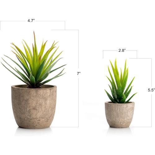Velener Mini Home Decoration Aloe Vera Artificial Plants with Paper-Mache Pots (Set of 2), 7 inches and 5 inches, Faux Plants for Living Room, Kitchen, Bedroom, and Office Decor…