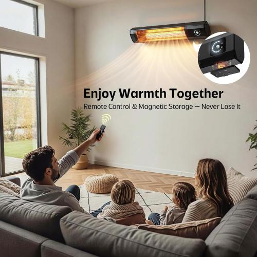 Wall-Mounted Electric Patio Heater, 34 1500W Infrared Heater With Motion Sensor, IPX5 Waterproof, 9 Heat Level & 9H Timer, Indoor & Outdoor Heaters for Patio, Backyard, Garage, and Decks