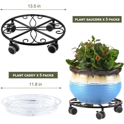 5 Pack Plant Caddy with Wheels Heavy Duty 13.5 Inches Metal Plant Stand with Wheels Plant Dolly Rolling Plant Stand Plant Roller with Casters for Indoor and Outdoor, Black