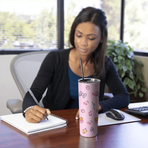 Tumbler for Adults Water Bottle Double Wall Cups for Kids 20 oz Pink Coffee Mug Stuff Cat Insulated Cup Gifts for Girl Women