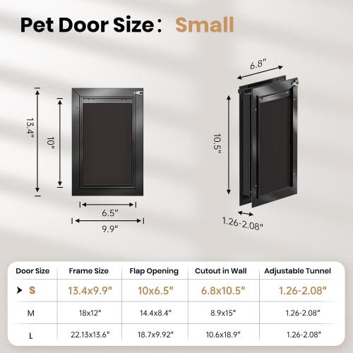 Cat Door for Door, All Aluminum Frame, Small Pet Door for Interior and Exterior, Heavy Duty Doggy Door, Double Magnetic Flaps, Thermal Tnsulation, Energy Efficient, Sliding Lock Panel(Pets Up to 22Lb) | Aluminum Alloy Frame, Double Magnetic Flaps, Thermal Insulation, Energy Efficient, Sliding Lock Panel, Pets Up to 22Lb