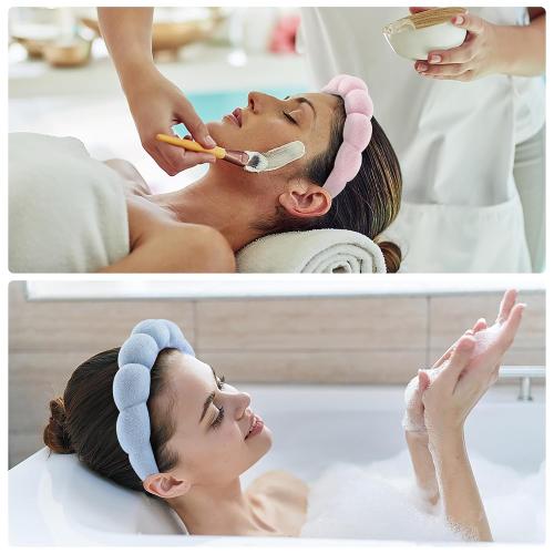 Spa Headbands for Face Washing, Facials, Masks & Skin Treatments, Set of 2, 100% Cotton Terry Cloth, Plush Soft Absorbent Headband, Pink & Blue