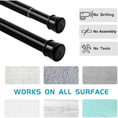 No Sectional Assembly Shower Curtain Rod 56-104 Inch, 1 Diameter Spring Long Adjustable Tension Curtain Rods for Bathroom Windows Closet No Drilling No Rust, Black