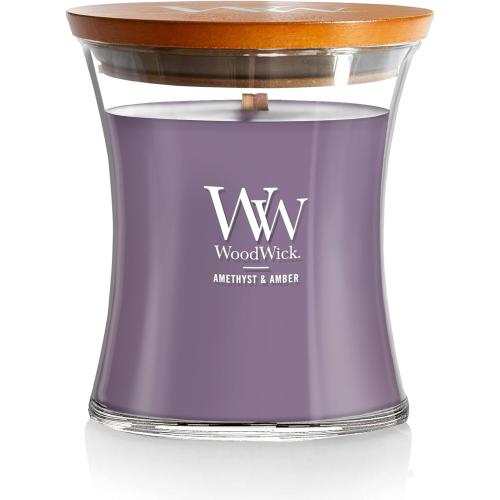 WoodWick Medium Hourglass Candle Amethyst/Amber - Premium Soy Blend Wax Pluswick Innovation Wood Wick Made in USA