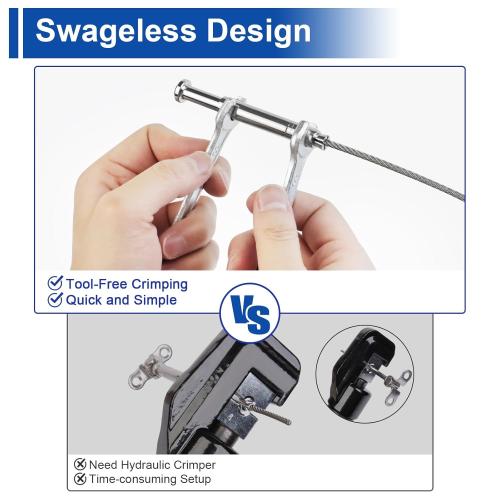 BLIKA Upgraded 20 Pack 1/8 Swageless Invisible Cable Railing Kits for Deck Stair Railing, T316 Stainless Steel, Swageless Cable Fittings for 2x2 Wood/Metal Posts, Cable Railing Hardware