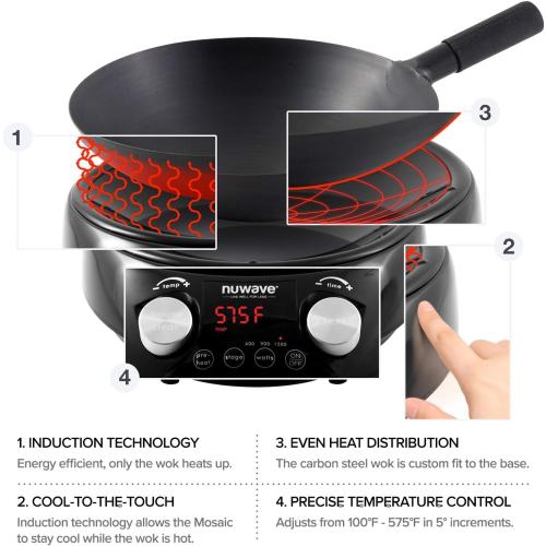 Nuwave Induction Wok, 3 Wattages 600, 900 & 1500, Precise Temp Controls from 100°F to 575°F in 5°F, Infuse Complex Charred Aroma & Flavor, Authentic 14-inch Carbon Steel Wok Included, Wok Hei‼️light dirt‼️