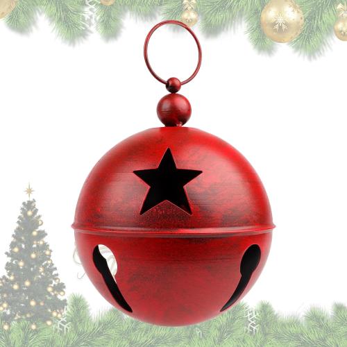 YIYA Big Christmas Jingle Bells Decorations Red Giant Iron Christmas Ball 9.4x12.2 Inch Jingle Bell Yard Decor for Xmas Holiday Tree Doorway Home Garden Decor
