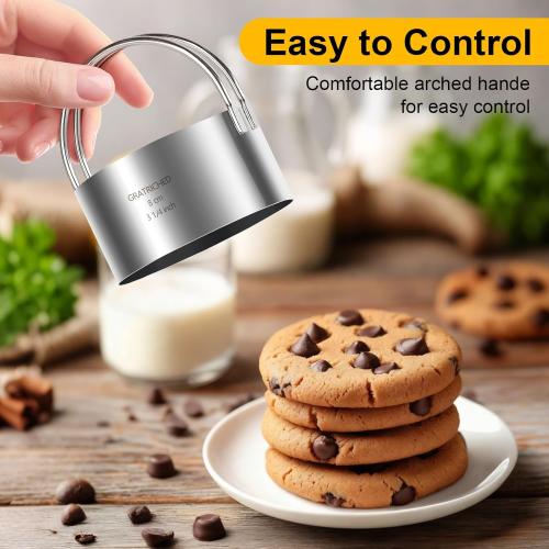 5 Pcs Professional Stainless Steel Cookie Cutters Set - Round Biscuit Cutter with Handle, Used for Making Cake, Fried Egg, Dumpling, Doughnut - Essential Baking Tools for Dough Preparation