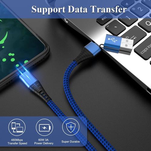 geekboy USB C Cable[4-Pack 6.6ft], 2-in-1 USB A/C to Type C Charger Cord Durable Nylon Braided for Samsung Galaxy S25 Ultra S24 S23 A17 A16, Moto, Pixel and More Devices with Type-C Ports