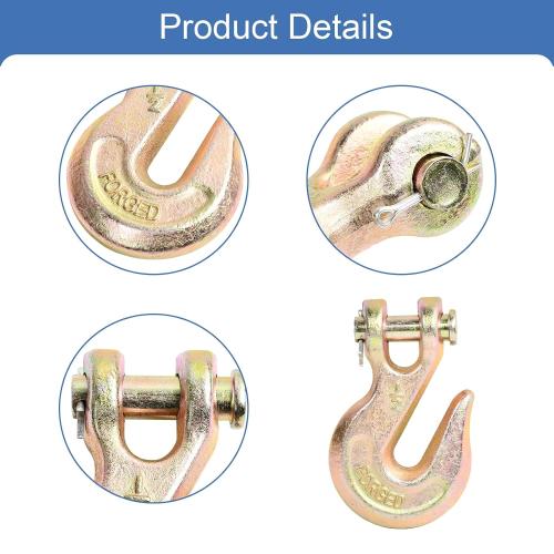 1/2 Inch 2Pcs Clevis Grab Hooks Grade 70 Chain Hook 12000 Lbs Working Load Limit for Trailer Truck Transport, Yellow Zinc Finish