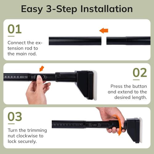 Umimile Tension Curtain Rod 75-102 Inch, Adjustable Shower Rod, Black | 1.26 heavy-duty rustproof steel, super grip diamond end caps stay securely. No-Drill. Fits bathroom, closet & windows.