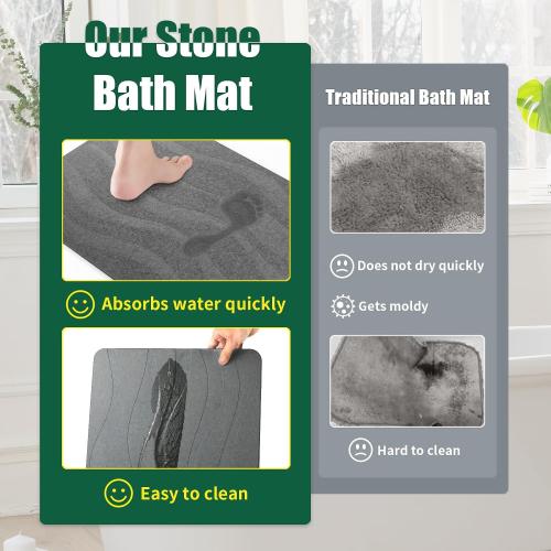 XMarrat Stone Bath Mat, 23.6'' x 15.4'' Super Absorbent Diatomaceous Earth Bath Mat Large, Quick Drying Non-Slip Diatomite Stone Bath Mats for Bathroom, Easy to Clean (Dark Gray)