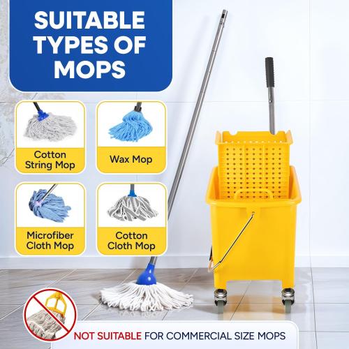 Mop Bucket with Wringer on Wheels Small 5 Gallon, Heavy Duty Dual Chamber Industrial Mop Bucket Separate Dirty Water, Perfect for Business Household, 20 Quart Yellow