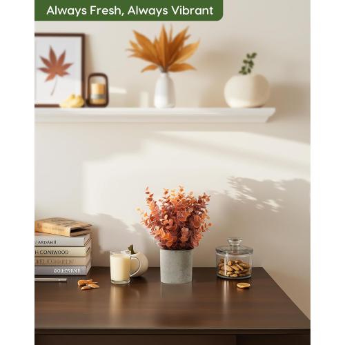 Velener 2 PCS Small Fake Eucalyptus Plant Artificial Potted Plants Indoor for Desk, Shelf, Home Decor Realistic Faux Plant for Office, Bathroom, Living Room Decoration (Fall Orange)