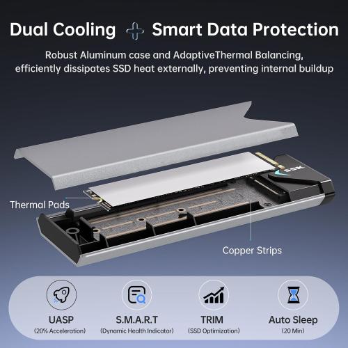 SSK M.2 NVME SATA SSD Enclosure Adapter, USB 3.2 Gen 2 (10 Gbps) to NVME PCI-E SATA M-Key/(B M) Key Solid State Drive External Enclosure Aluminum Support UASP Trim for SSDs 2242/2260/2280