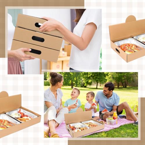 35 Pack Pop-up Catering Box 22 x 13.5 x 3.5 Inch Kraft Corrugated Full Pan Catering Box Secure Stackable Food Delivery Container Bakery Storage Boxes for Party Theaters Stadiums