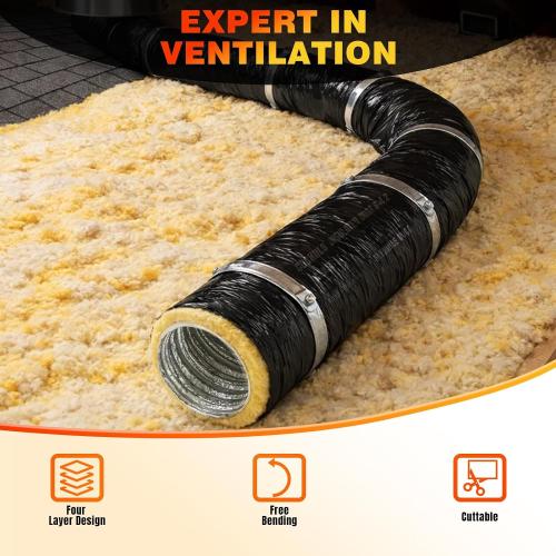 4 Inch Insulated Flexible Duct 25 FT, R4 HVAC Flex Duct with Black Jacket, Owens Corning Fiberglass Insulation, Aluminum Foil Core for Ventilation & Exhaust