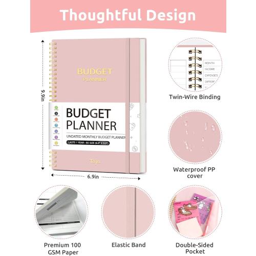 Budget Planner - Monthly Budget Book with Expense Tracker Notebook, Undated Bill Organizer & Finance Planner to Take Control of Your Money, Account Book to Manage Your Finances-Pink