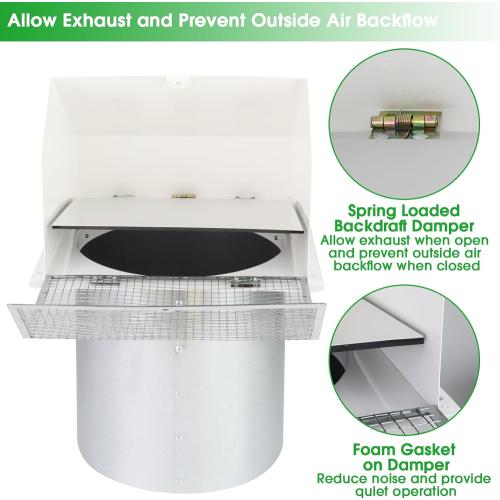 6 Inch Hooded Wall Vent with Screen and Damper,6 Vent Hood Wall Exhaust Vent Cover,Dryer Vent Cover Outside,6Vent Cover Exterior Wall Vent Cap for Range Hood Kitchen Air Ventilation,Galvanized Steel