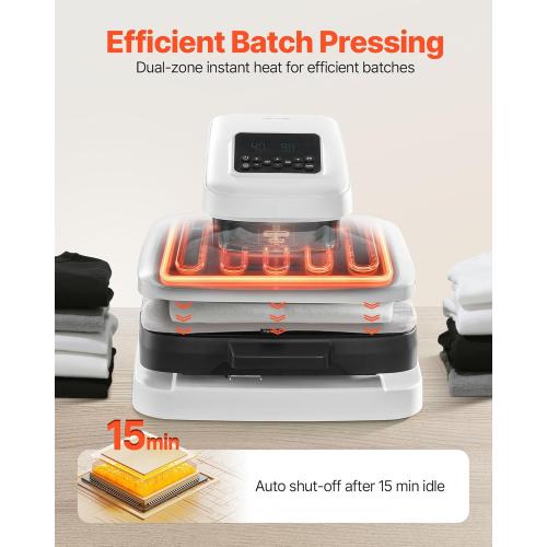 VEVOR Auto Heat Press Machine, 15 x 15 inch, T-Shirt Press Machine with Auto Release and Adjustable Pressure, Digital Display, Rapid Heating, for Sublimation, Vinyl, Heat Transfer Projects, White