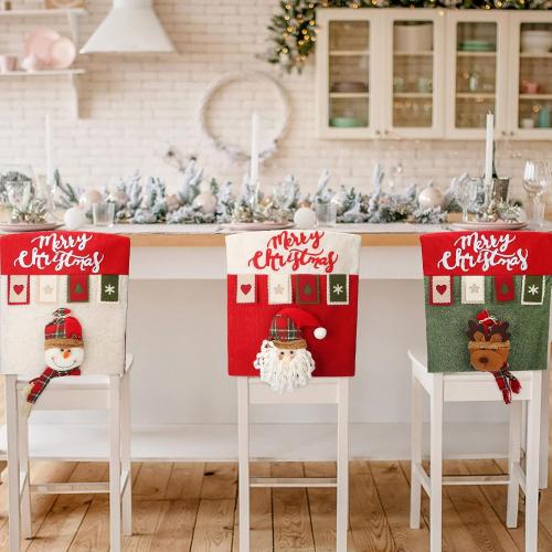 MOTUZP Xmas Dining Chair slipcovers Santa Claus SnowOffice Party Bar Decor[ABC*2],Christmas Chair Back Covers Set of 6Xmas Dinner Chairs Cover for Kitchen Resta