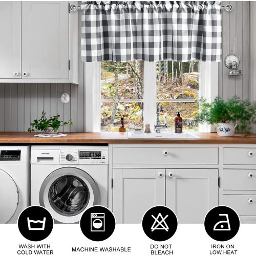 Hiasan Buffalo Plaid Curtains Valances for Windows - Semi Sheer Checkered Rod Pocket Valance for Living Room, Farmhouse, Bedroom, 60 x 18 Inches Length, Grey and White, 1 Panel