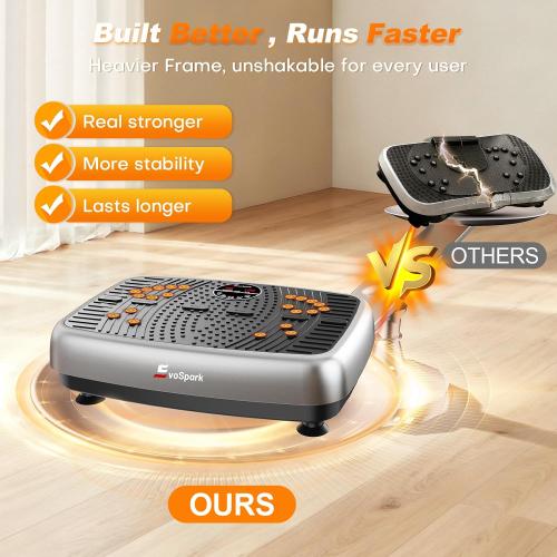 Vibration Plate Exercise Machine, EvoSpark Dual Motor Vibrating Plate for Lymphatic Drainage Weight Loss 450 Lbs Capacity, 120 Levels Full Body Workout Shake Platform Machines for Women Men