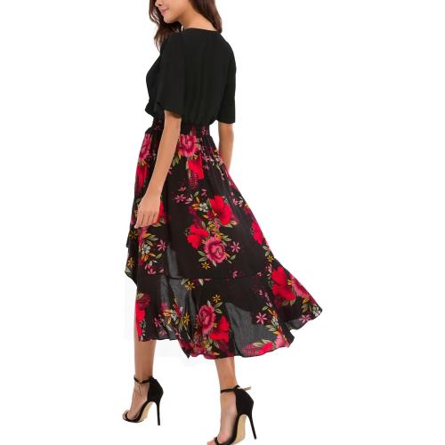 Kormei Womens Short Sleeve Floral High Low V-Neck Flowy Party Long Maxi Dress