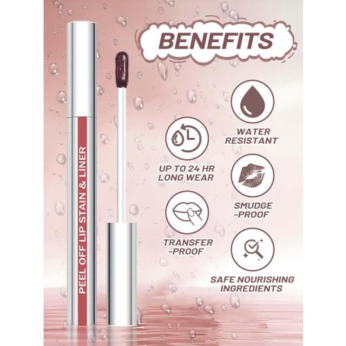 Lip Stain Peel Off Lip Liner Stain with Tweezer, Long Lasting Matte Lip Tint Tattoo, Highly Pigmented Color Lip Makeup, Waterproof Lipstick, Transfer-proof Lipstain for Women, Nude