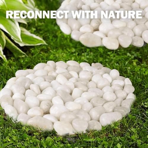 River Rock Stepping Stones Outdoor for Garden Walkway, 10 inch Diameter 6 Pcs Round Shape Paver Step Stones Polished Pebble River Stone Mat for Yard Lawn Patio Pathway Walk Way - White
