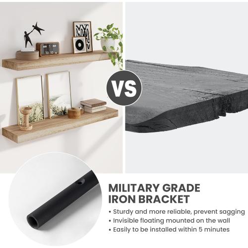 Solid Wood Floating Shelves for Wall 36W x 8D x 1.56H Set of 2, Deep Wall Shelves for Living Room Bedroom Bathroom Kitchen Decor Storage with Invisible Heavy-Duty Metal Bracket, Carbonized Black
