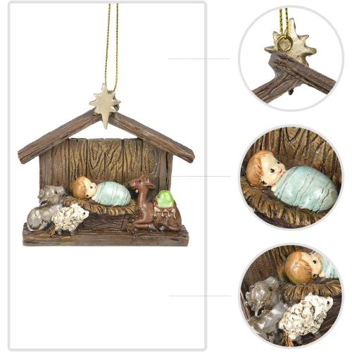 Christmas Nativity Scene Table Ornament - Religious Hanging Oranament Tabletop Figurine with Stable,Baby Jesus 3.86 * 1.26 * 3.46 Inch Newman House Studio