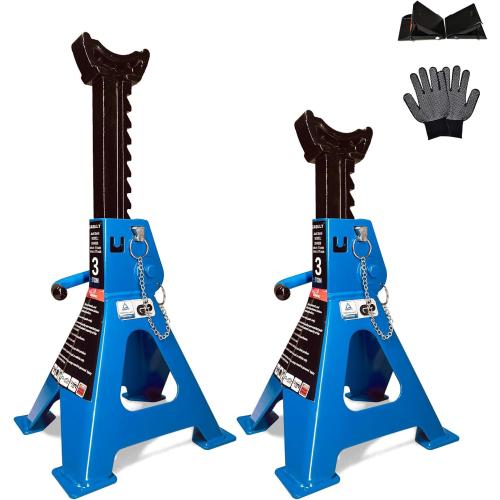Car Jack Stands 3 Ton with Double Locking and Large Foot Base for Lifting Cars,SUVS,MPVS, Heavy Duty Steel, 6600 lb Capacity, 1 Pair, Blue