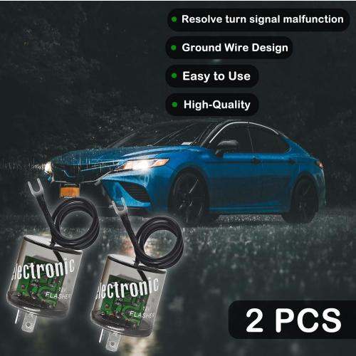 LED Flasher Relay 2 Pins 12V (Pack of 2) - Heavy Duty Turn Signal Flasher Relay with Ground Wire for Automobile and Motorcycle