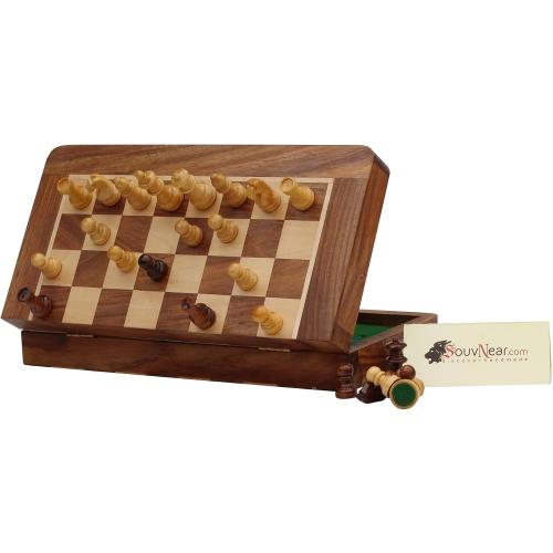 10.5 Wood Chess Set - Handmade Premium Magnetic Folding Chess Board - Wooden Travel Staunton Chess Game with Built in Storage