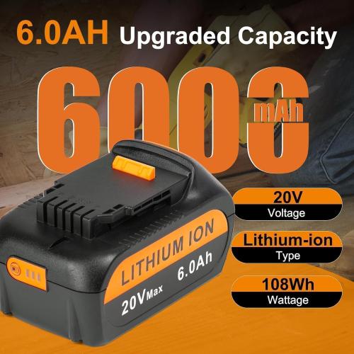 20V 6.0Ah Replacement for Dewalt 20V Max Battery, 2-Pack Batteries Compatible with Dewalt Baterias Cordless Power Tools and Chargers