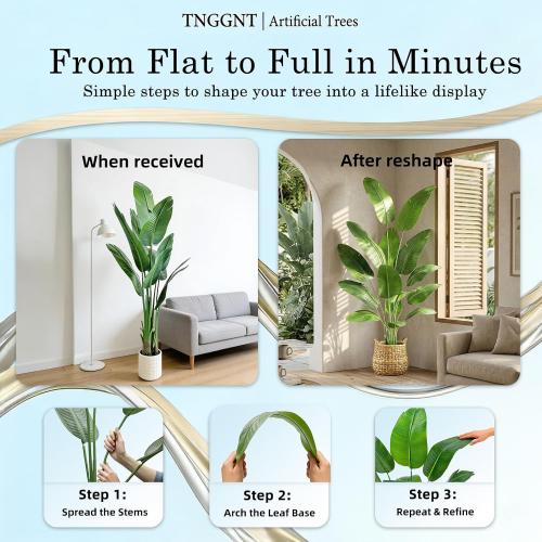 Artificial Bird of Paradise Plant：7FT Tall Fake Traveler’s Palm Tree | Faux Banana Tree Elephant Ear Leaf Silk Floor Plant in White Pot for Home Decor Indoor Office Entryway Balcony Patio café